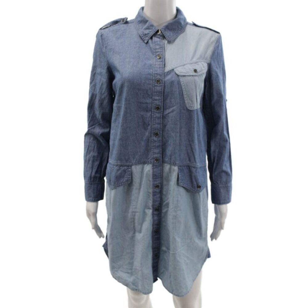 Marc By Marc Jacobs Women Tunic Dark Blue Cotton Long Sleeve Collared Size XS